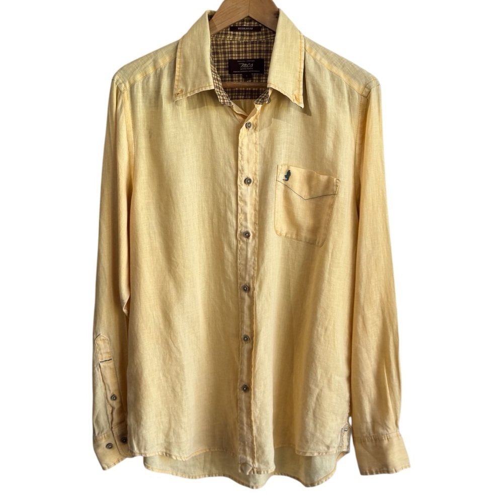 Vintage MCS Linen Western Button Down Shirt Mens L Butter Yellow Cowboy EUC